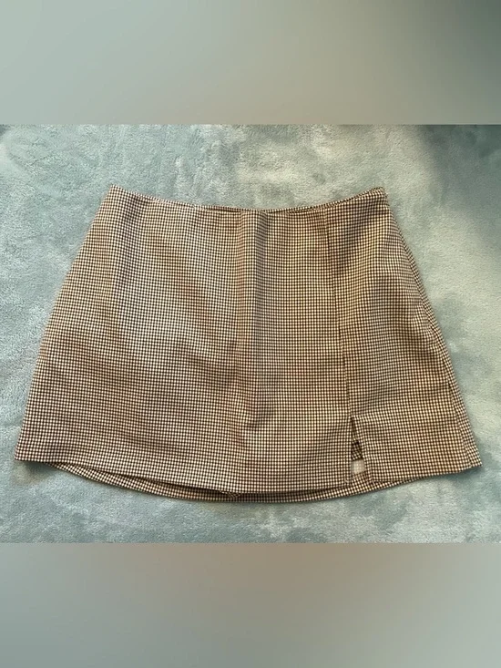 stradivarius Brown Houndstooth Mini Skirt - Picture 3 of 6